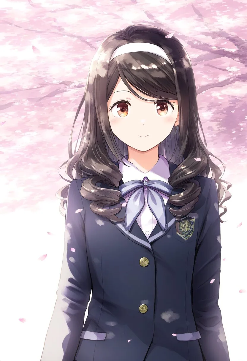 可愛らしい女子と桜並木