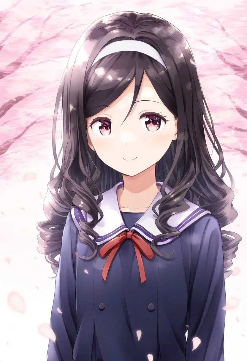 桜並木とあどけない女の子