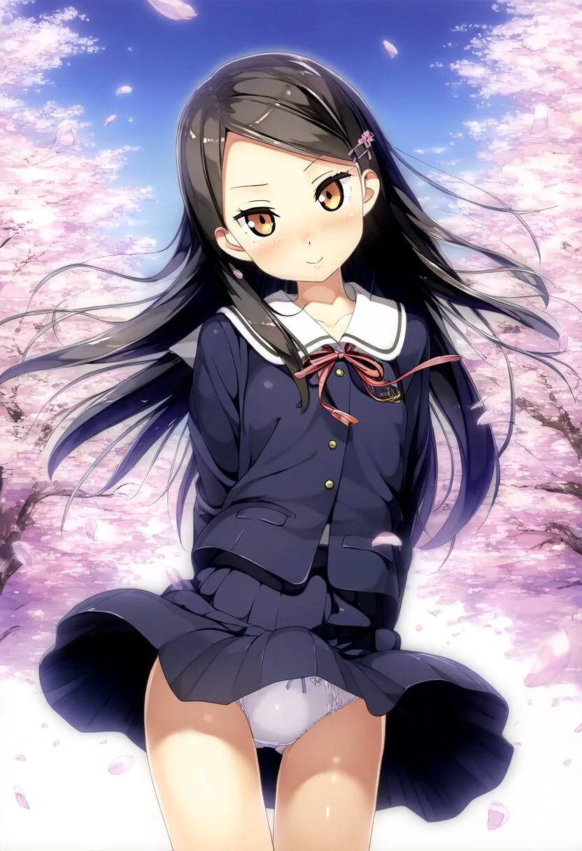 パンチラに気づかない黒髪ストレートお嬢