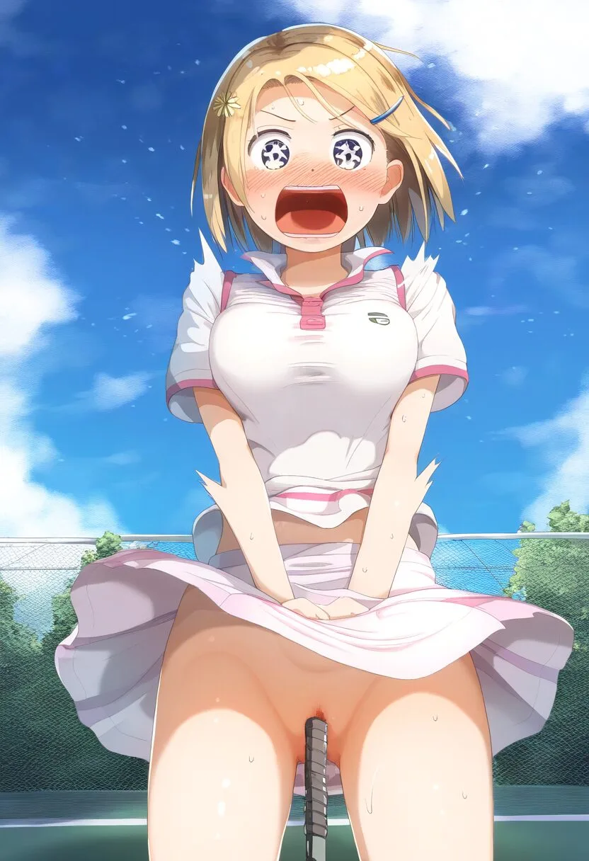 風が吹いてもノーパンで恥ずかしい可愛らしい金髪の女の子