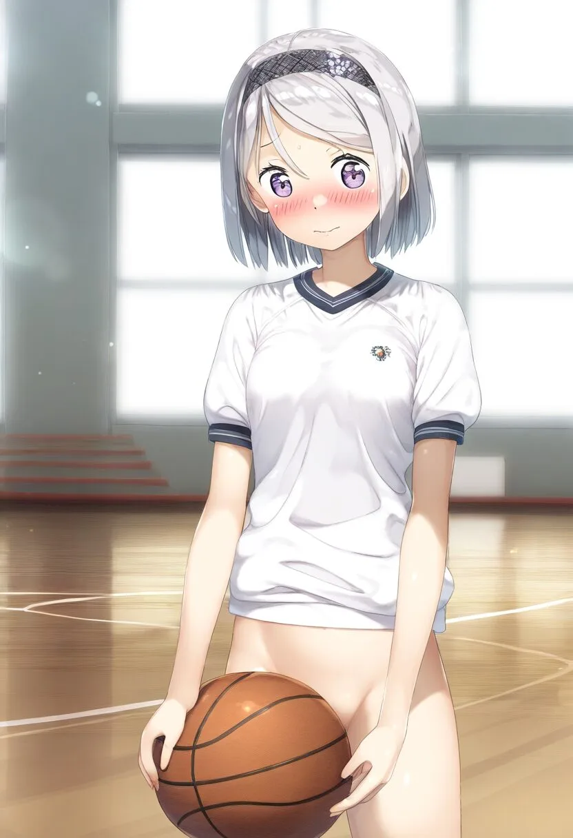 ノーパンでバスケする銀髪ショートヘア女子