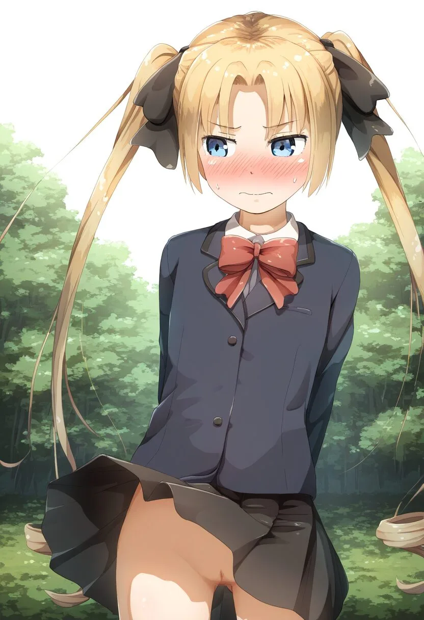 ノーパンで外立ちするツインテールな金髪女子