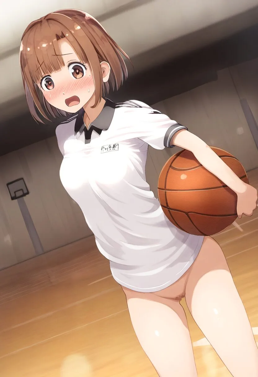 やらかしたショートボブな茶髪の女子はノーパンでバスケ