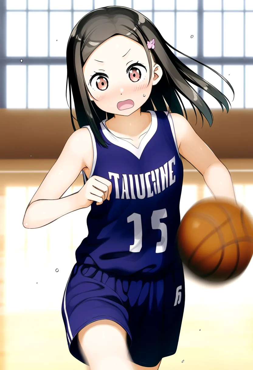 バスケするおでこ女子