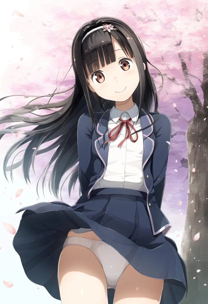 パンチラ黒髪ロングストレート女子
