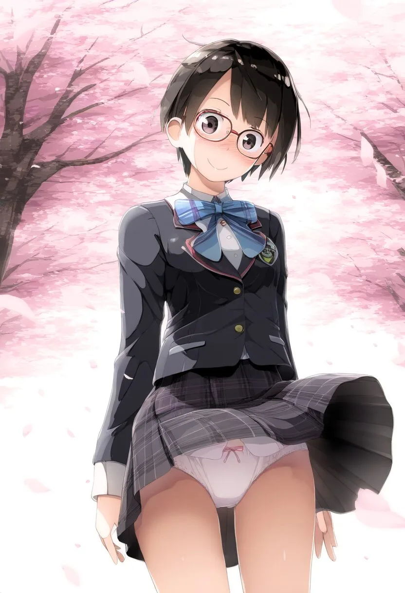 パンチラに気づかない元気系メガネ女子