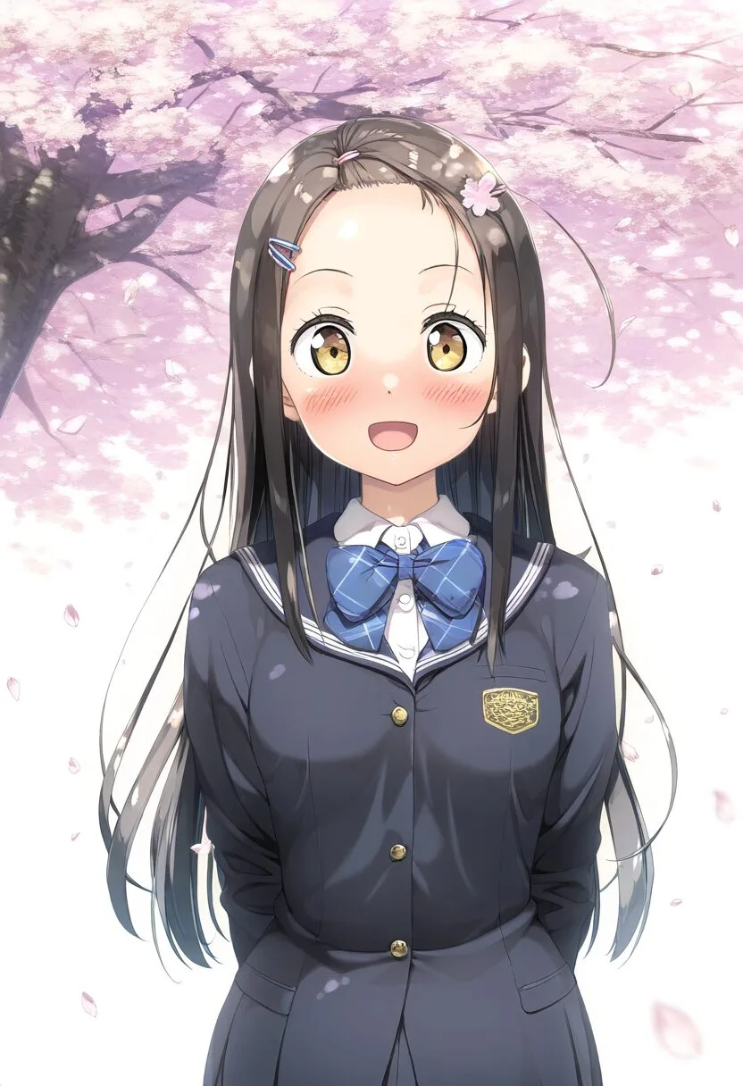 桜の樹のしたにいるおでこの女の子