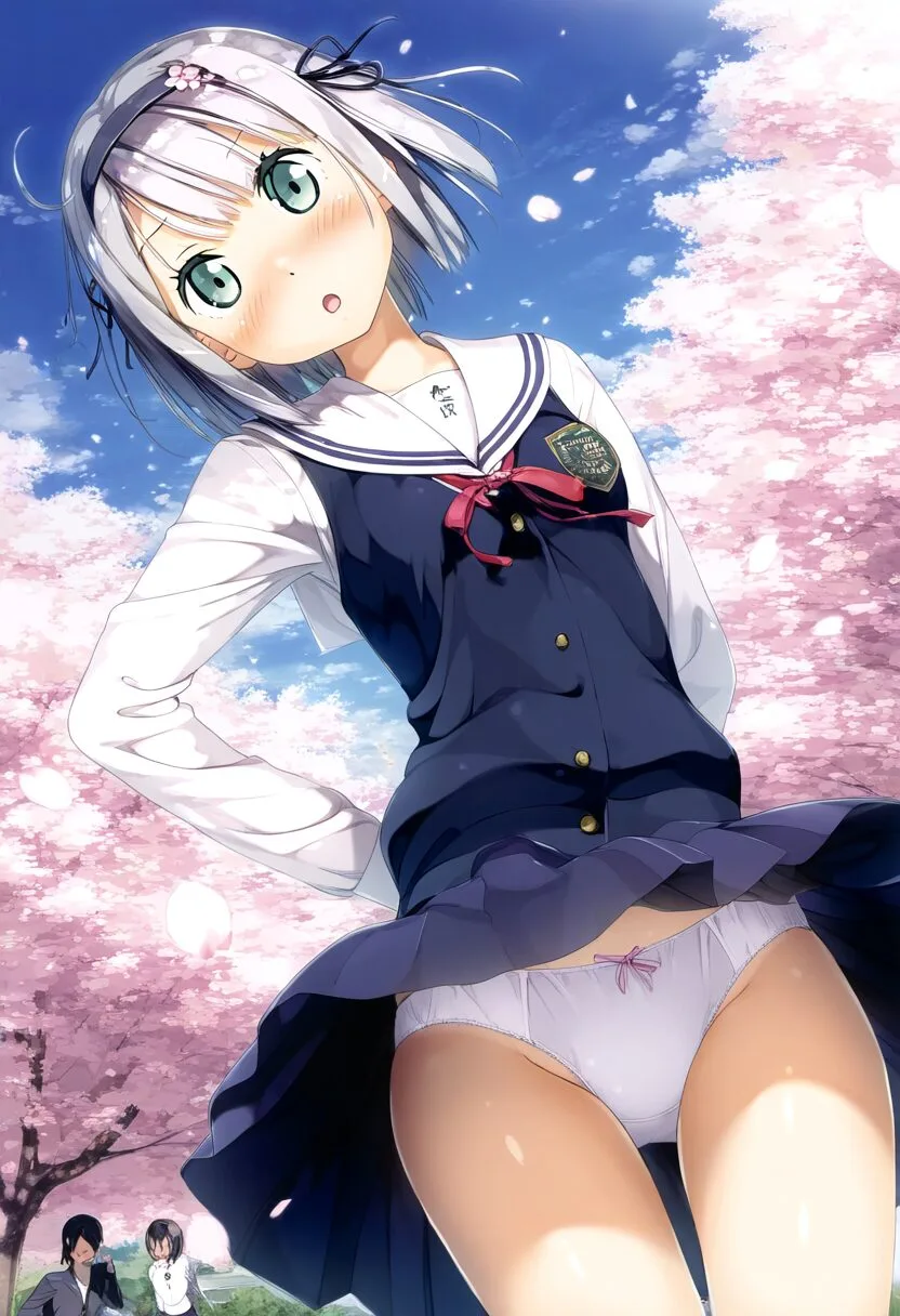 パンチラに気づいていないのが可愛いシルバーヘア女の子