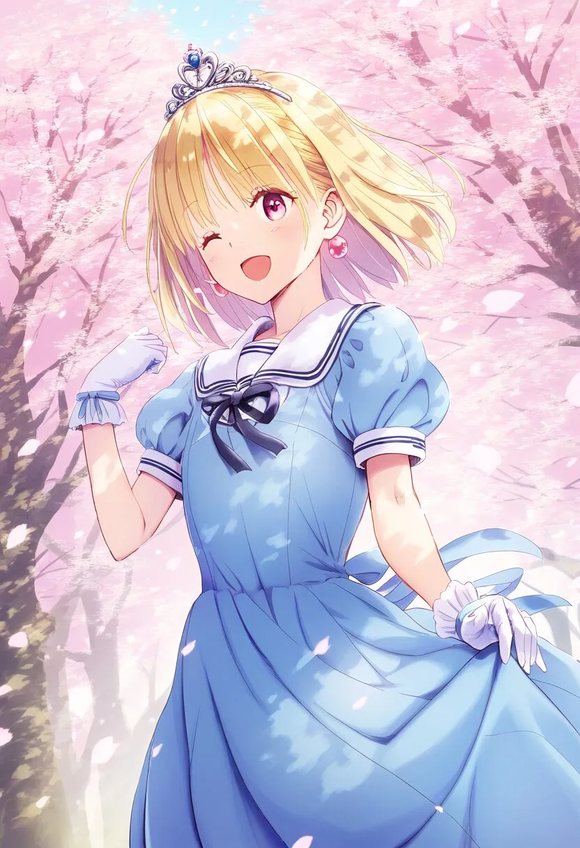 可愛いプリンセスと桜並木