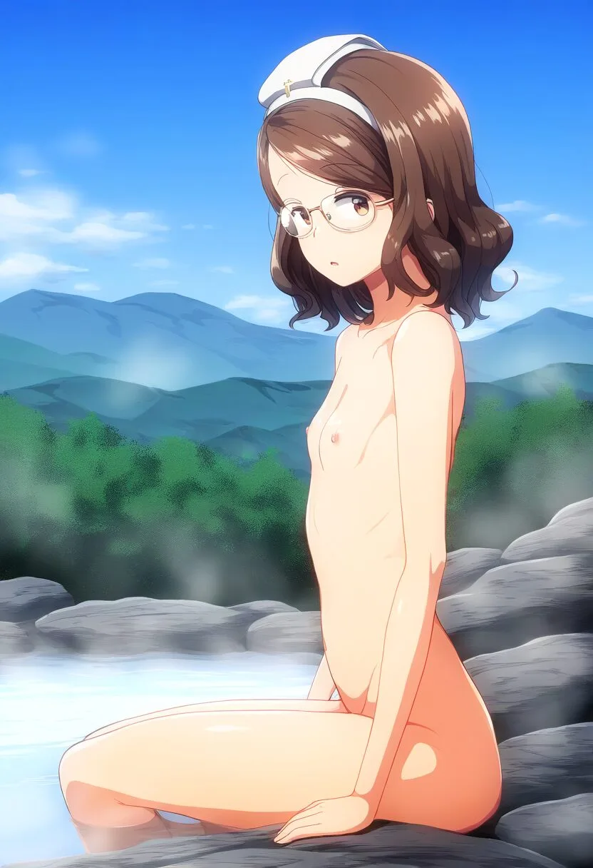遠くを見つめて座っているシスター