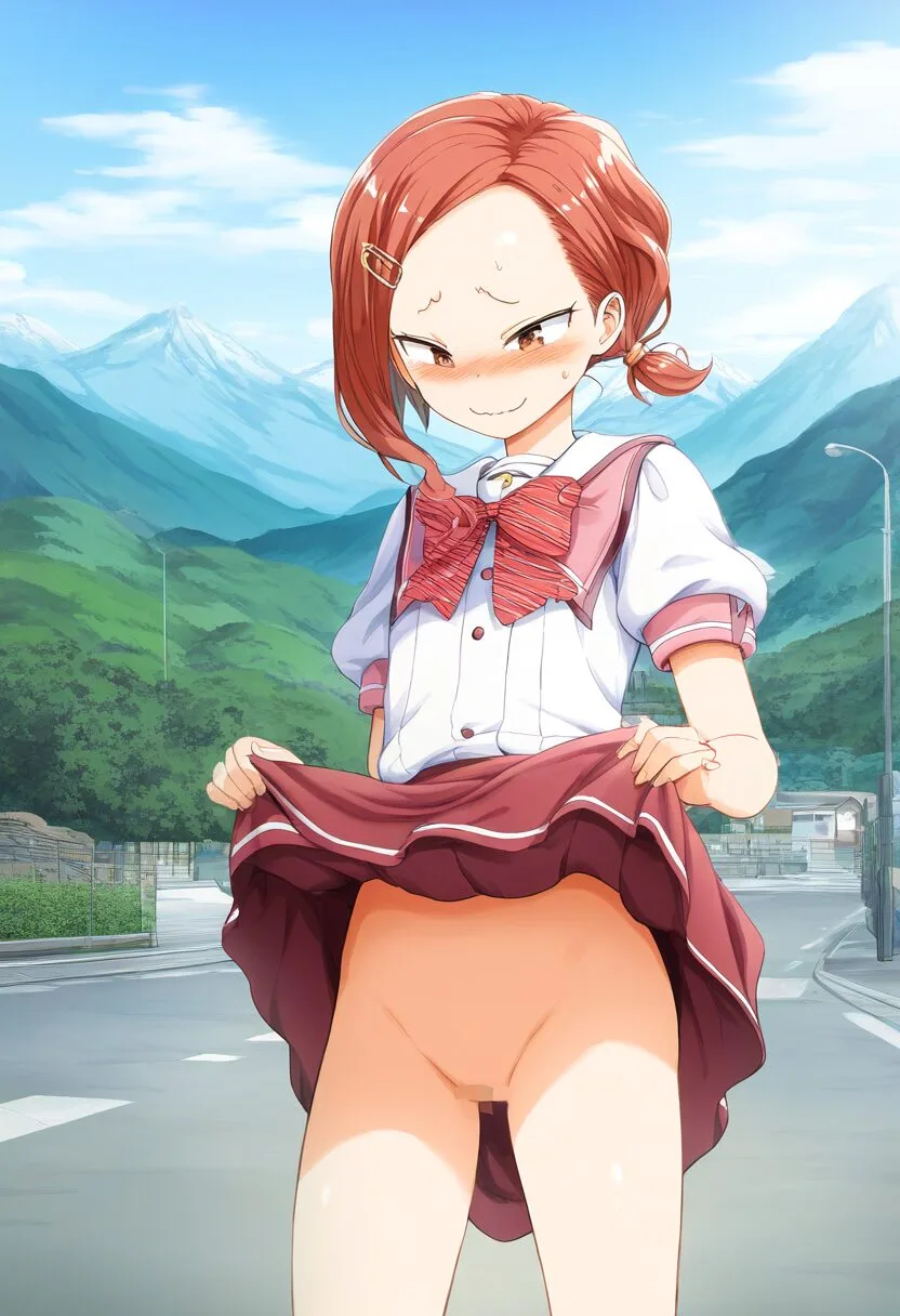 気の強そうな女子はたくし上げて挑発する