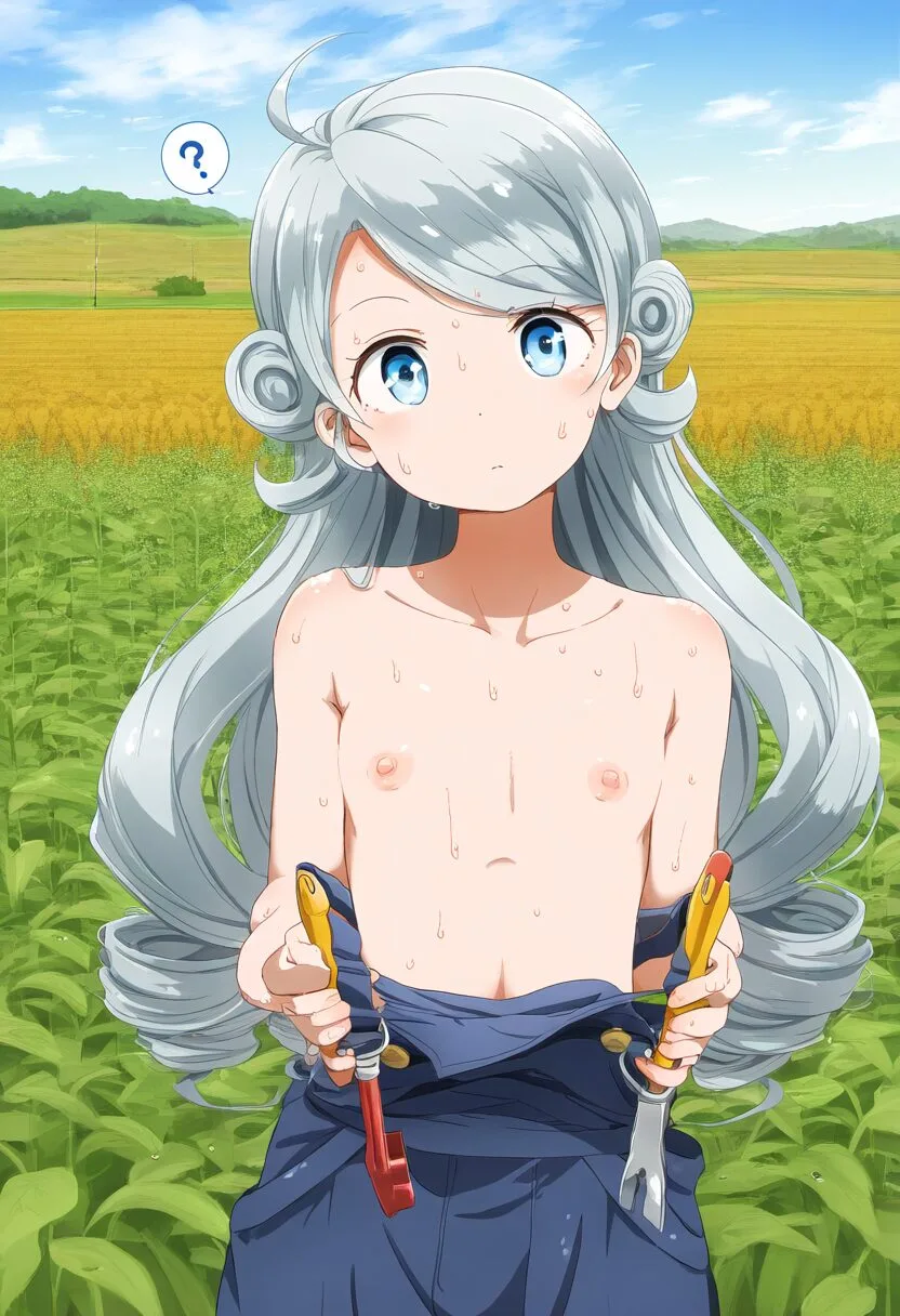 暑いのでトップレスで作業するアナスタシア