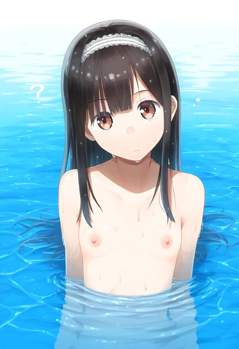 水着が外れたのに気づかない黒髪が綺麗な女子