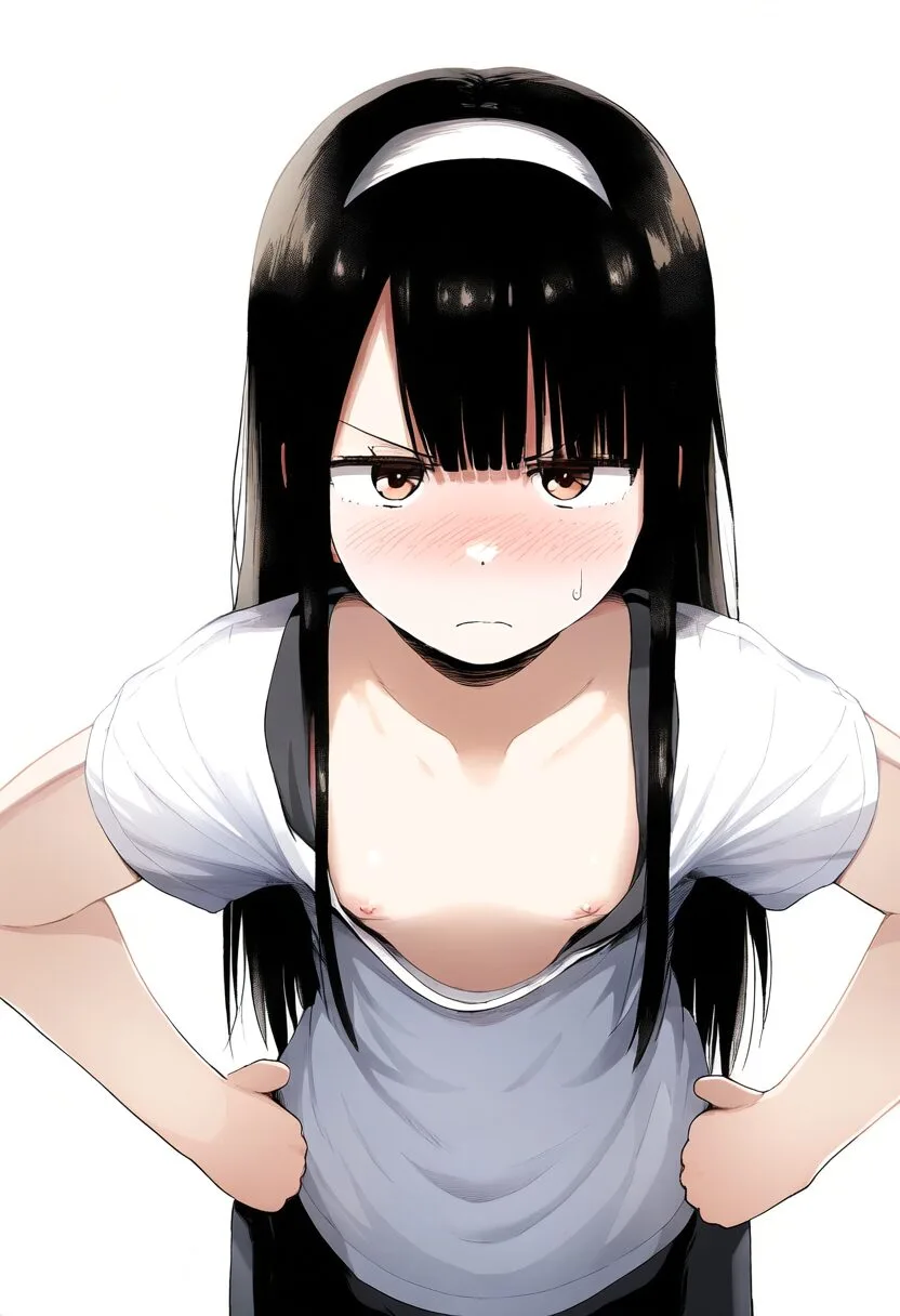 黒髪ヘアバンド女子は乳首見えてる