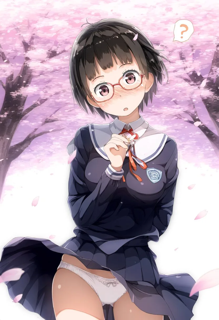 パンチラに気づいていないのが可愛いメガネ女子
