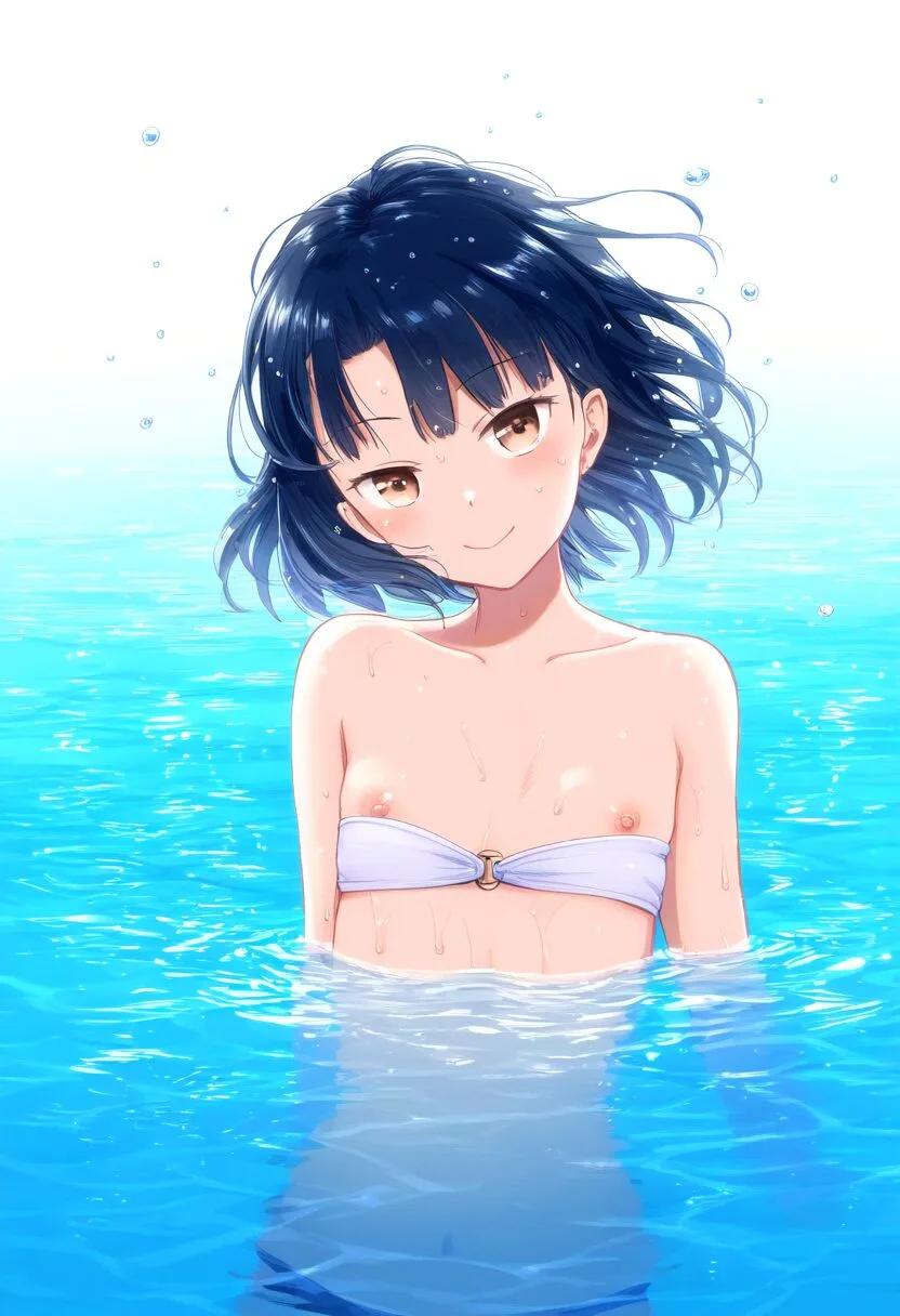 可愛らしい女子は水着が外れたのに気づかない