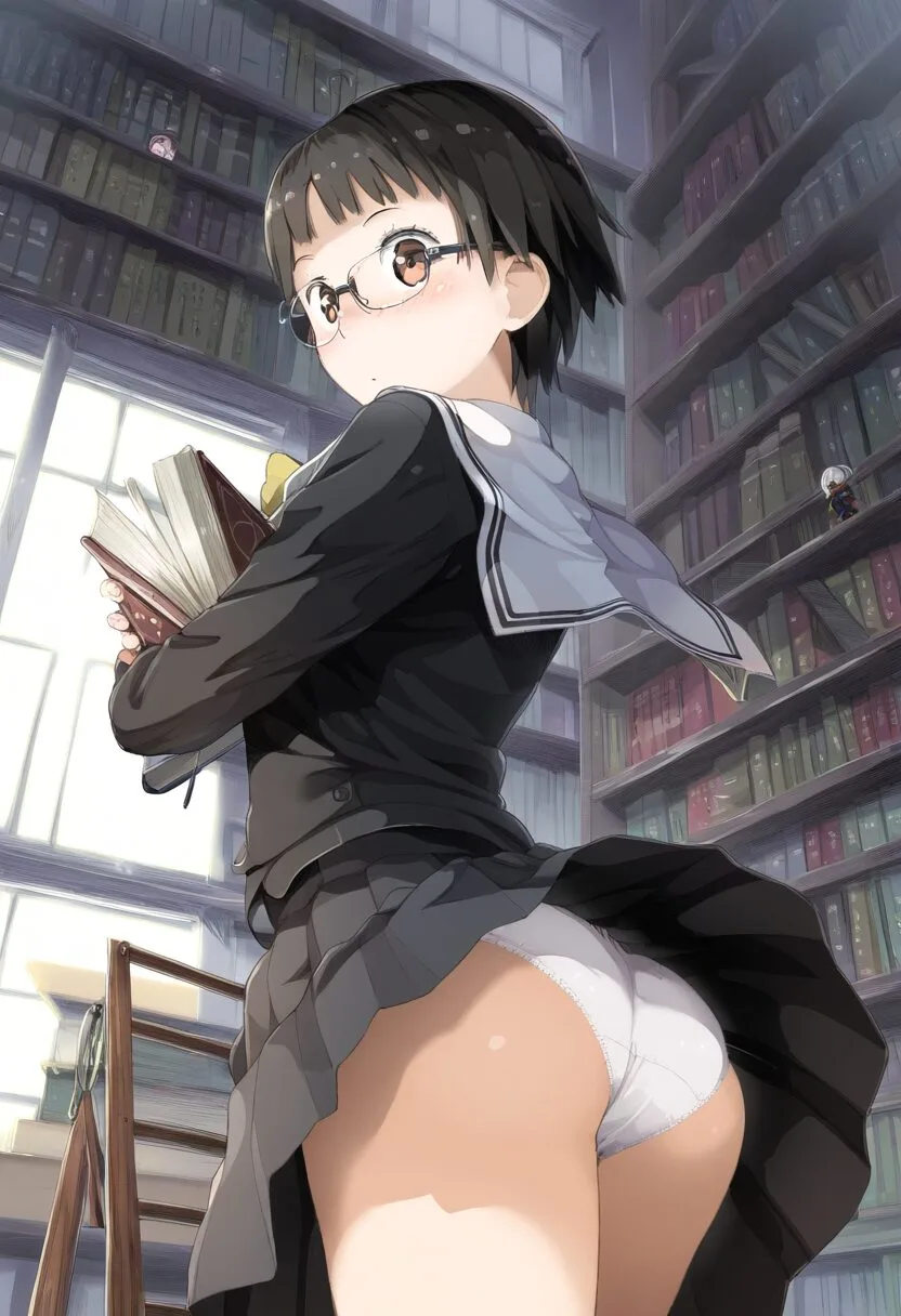 元気系メガネ女子のパンツが丸見えです。