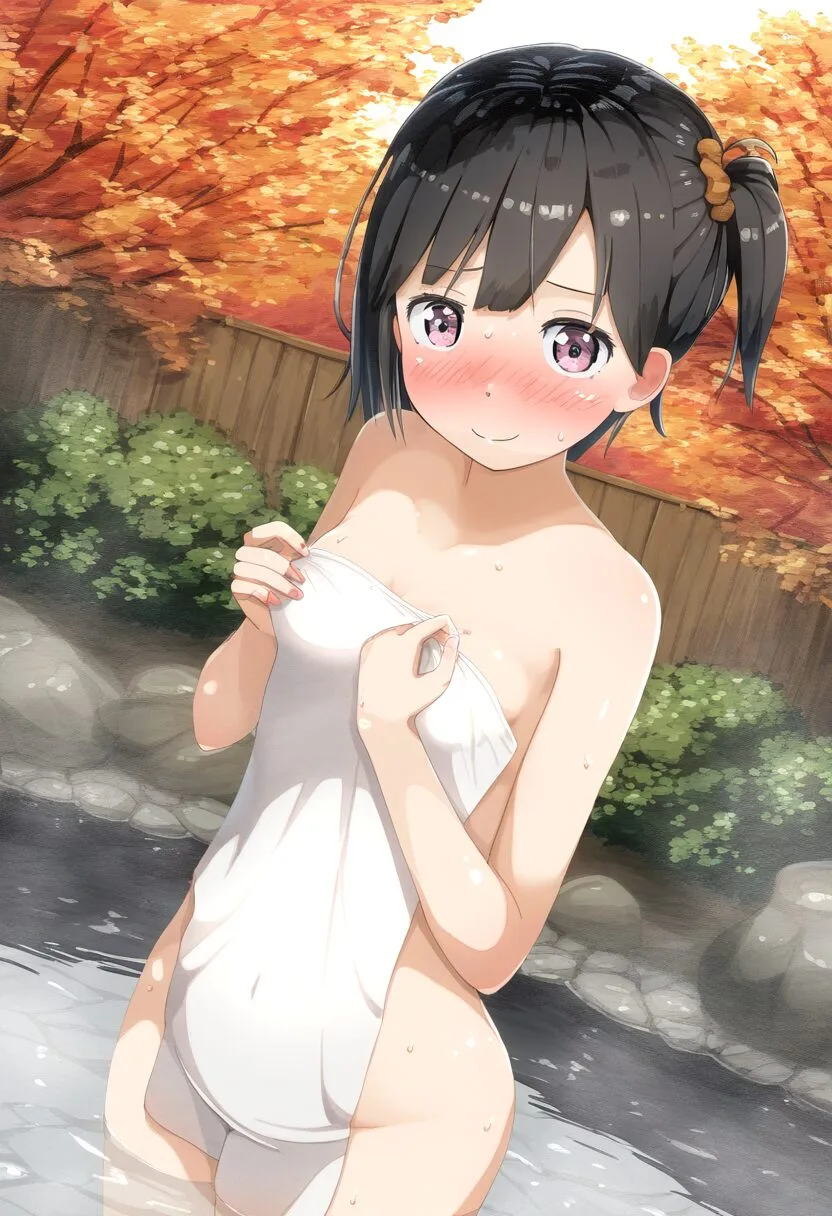 元気が取り柄の彼女が温泉でタオル持ってる