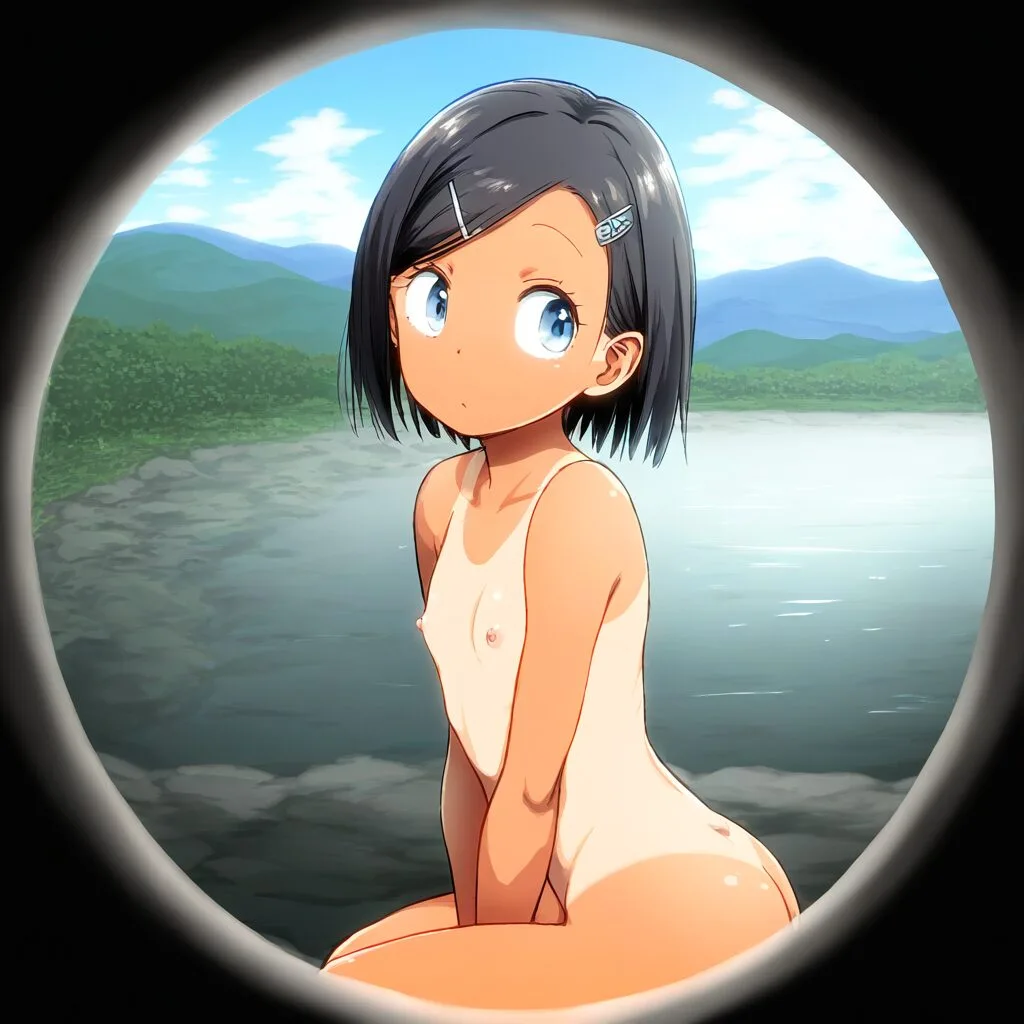 陽坂みおは温泉で座っている