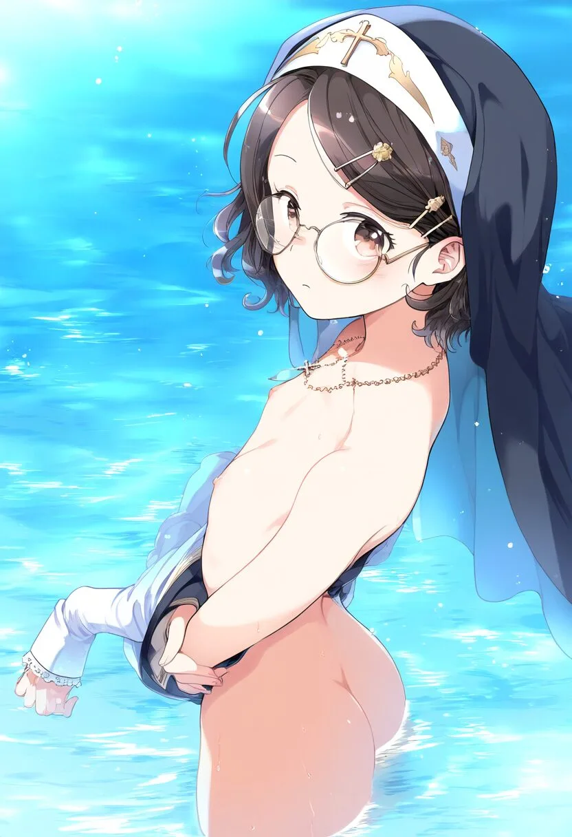 メガネの女の子は水浴び中