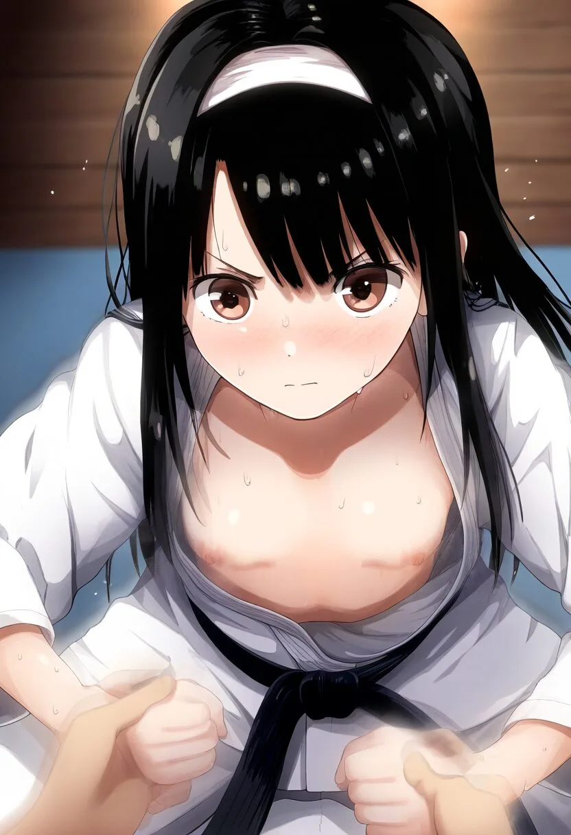柔道中に乳首チラリする黒髪女子-1