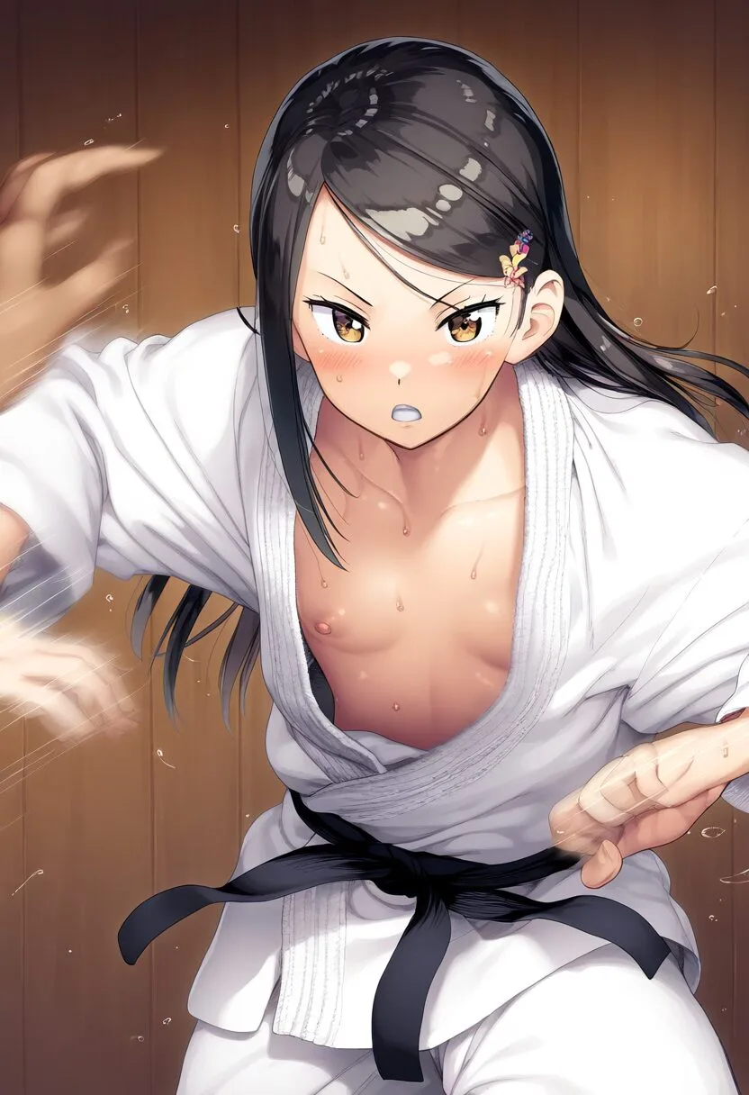 柔道中におっぱいチラリする黒髪ストレートお嬢様-1