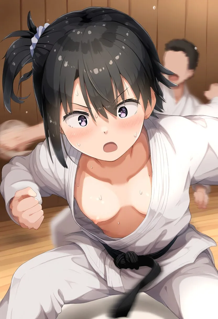 柔道中に胸ちらするサイドテール女子-1