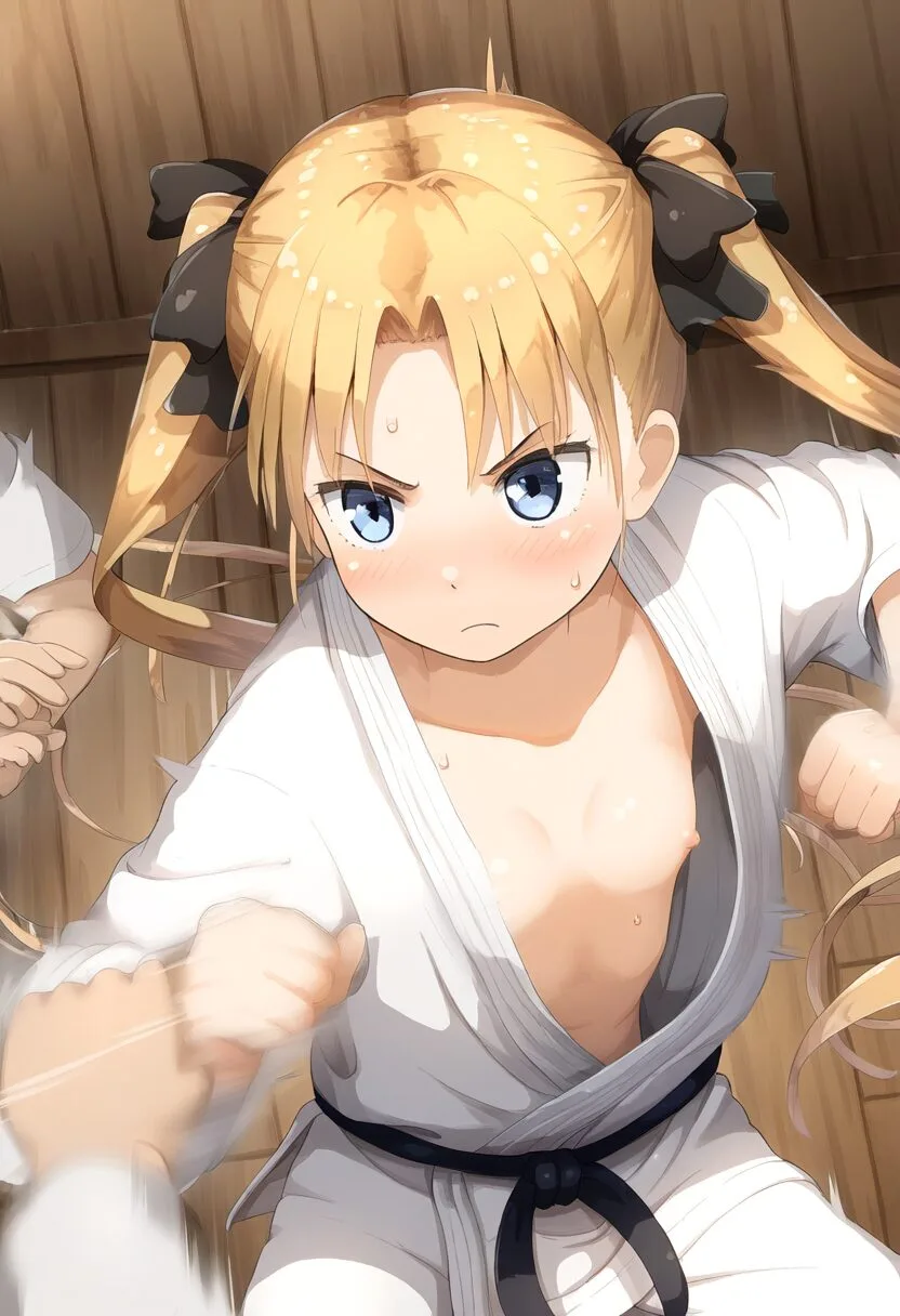 柔道中に乳首チラリするツインテ金髪女子-1