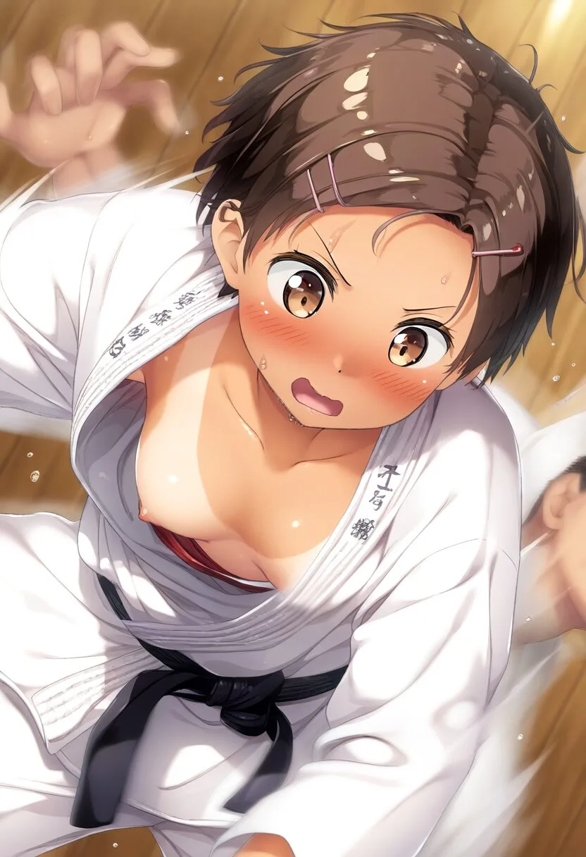 柔道中に乳首ポロリな茶髪元気女の子-1