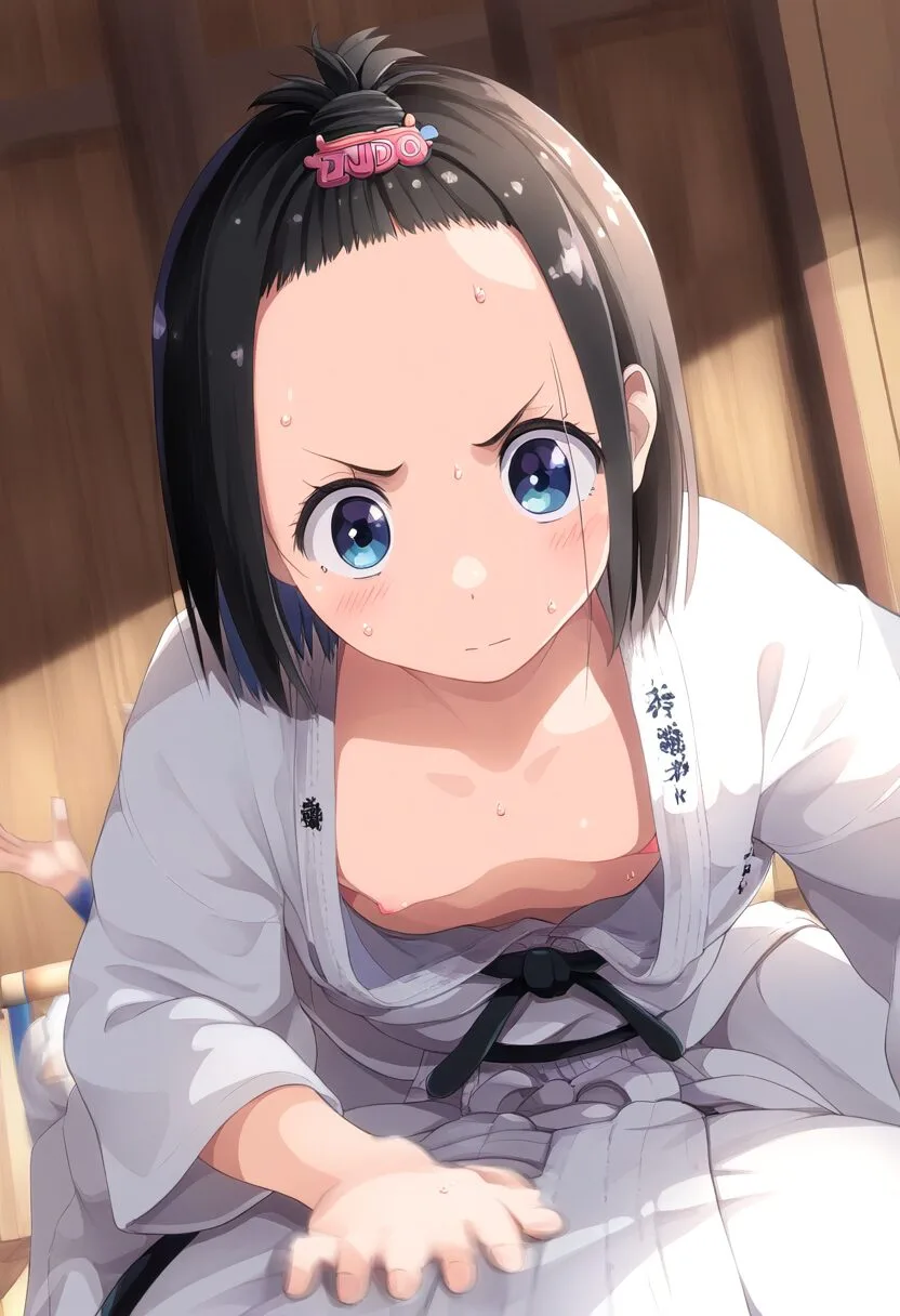 柔道中におっぱいポロリな黒髪ぱっつん委員長
