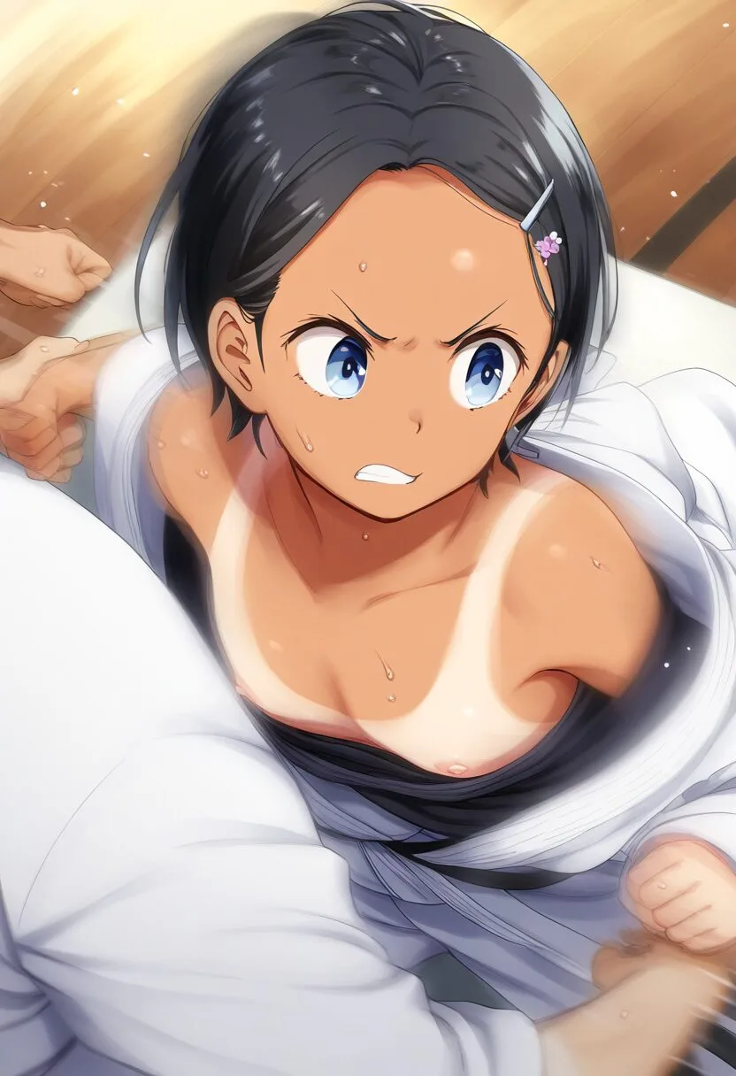 スポーティーな女子と柔道中に乳首チラリ