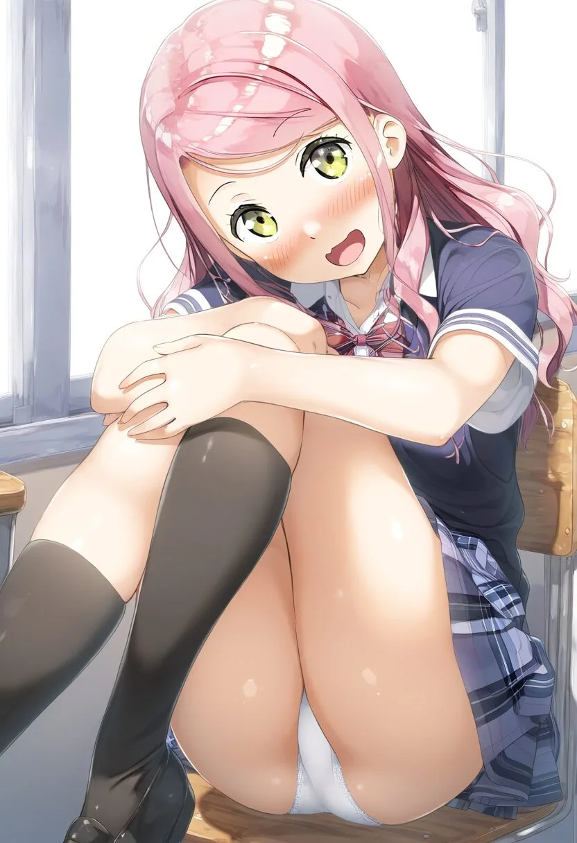 パンツ見えちゃってるピンクな髪の女の子