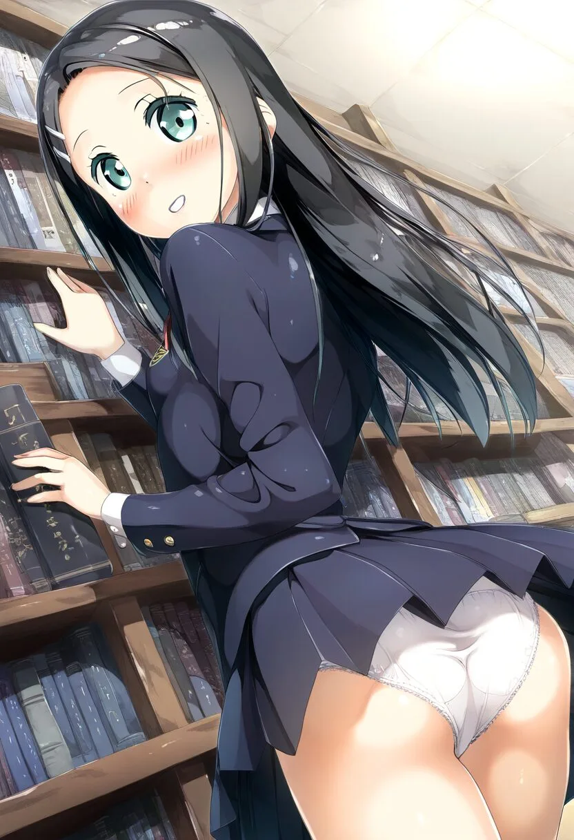 図書館でパンチラなおでこ系女子