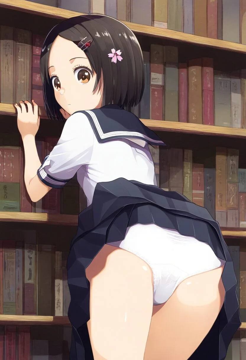 黒髪ぱっつん委員長パンツがモロ見え。