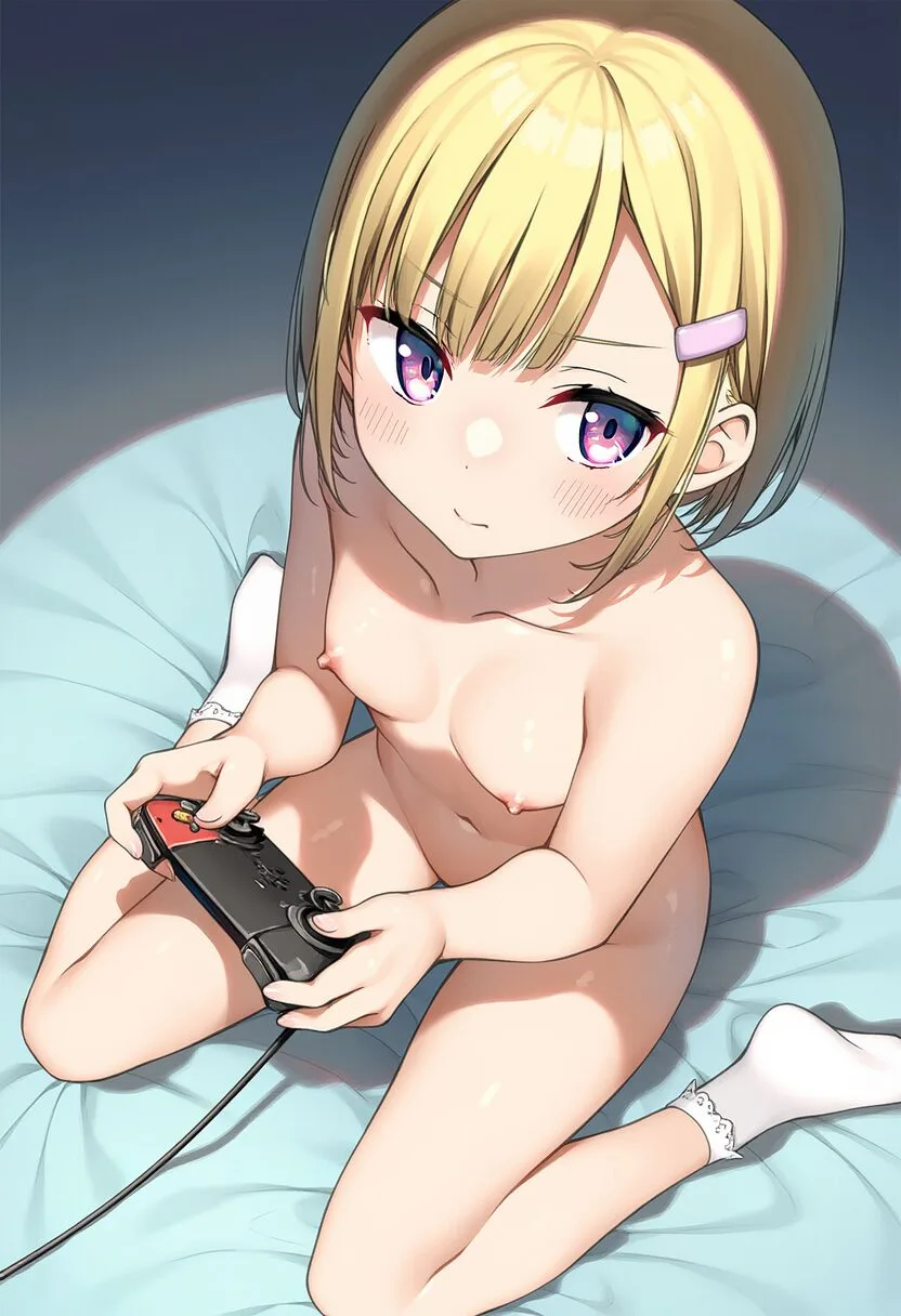 金髪女子はゲームに夢中