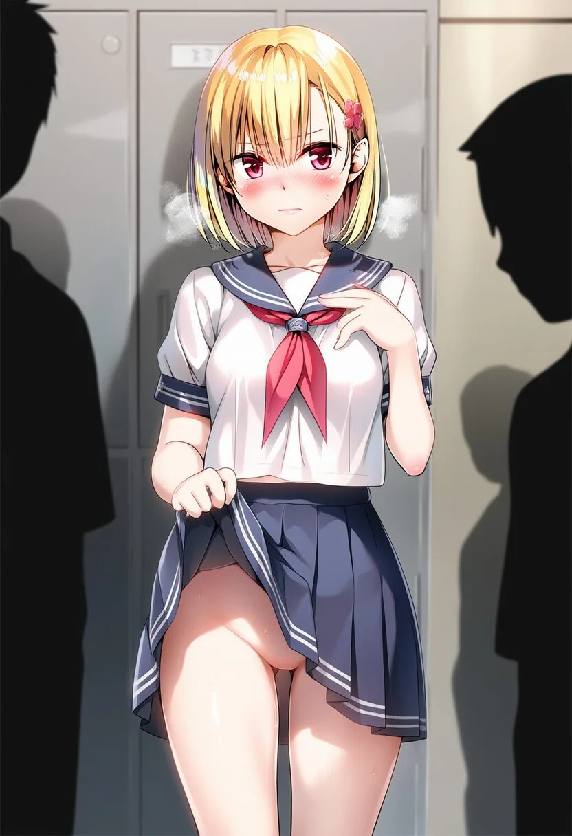 金髪の可愛い女の子は罰ゲームでたくし上げて、ノーパンである。