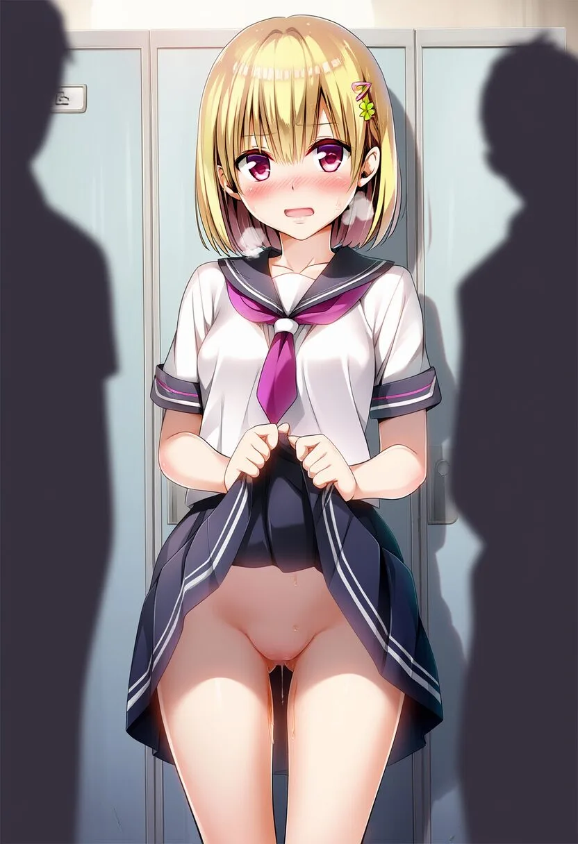 金髪の可愛い女の子は罰ゲームでたくし上げて、ノーパンである。