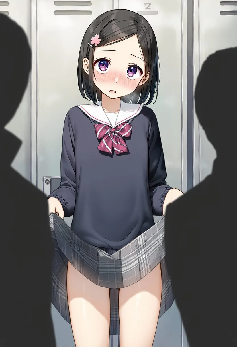 ぱっつん黒髪委員長は罰ゲームでたくし上げて、ノーパンである。