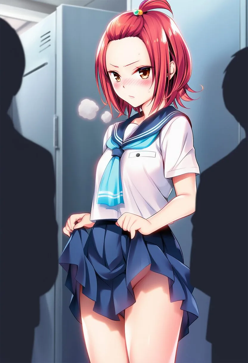 気の強そうな女の子は罰ゲームでたくし上げて、ノーパンである。