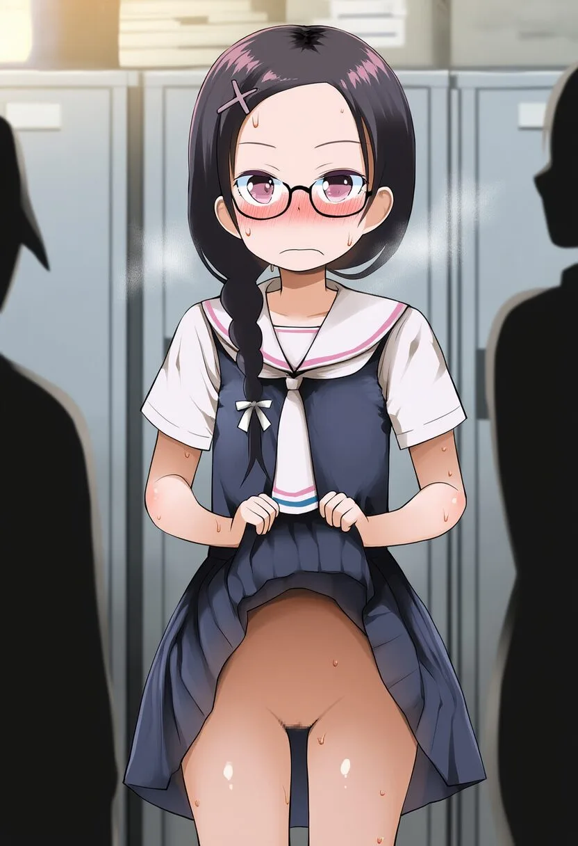 黒髪ロングメガネ女子は罰ゲームでたくし上げて、ノーパンである。