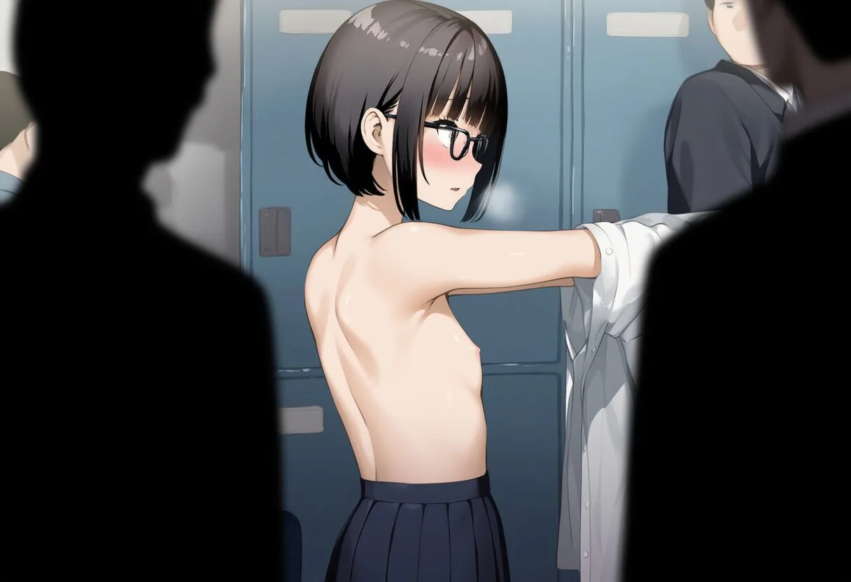 みんなの前でおっぱい晒すメガネ短髪女子