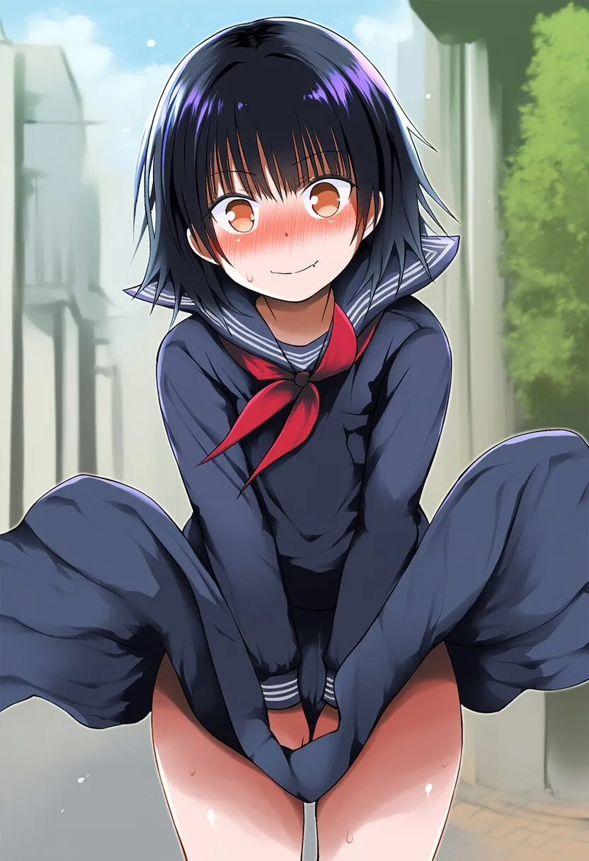 張華はスカートを押さえる