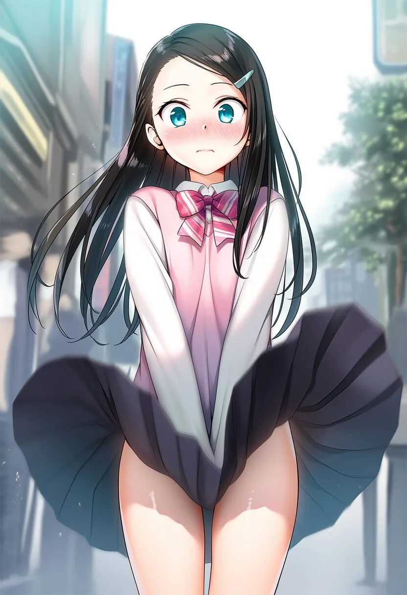 吊り目黒髪のお嬢様はスカートを押さえる