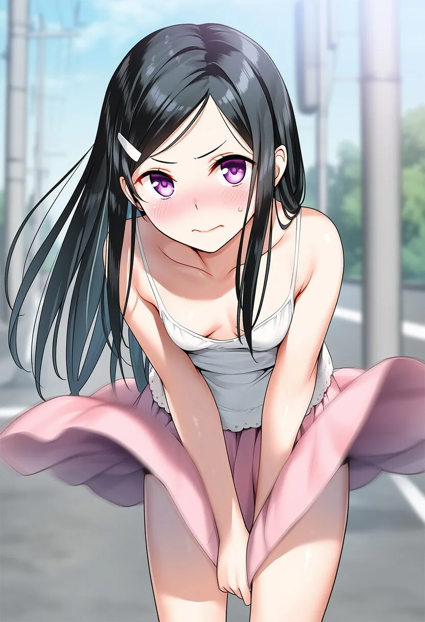 ヘアピンおでこ女子はスカートを押さえる