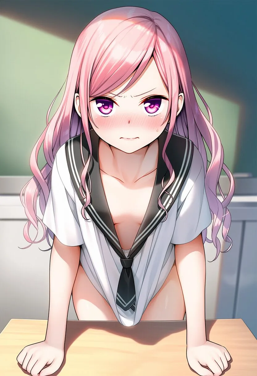 天パなピンク髪の女子は見えそうで、見えない。