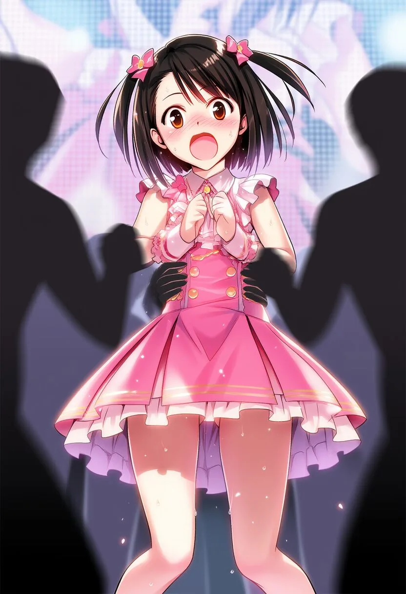 アイドルの黒髪女子は抵抗するが、これは罰ゲームなので止まらない。