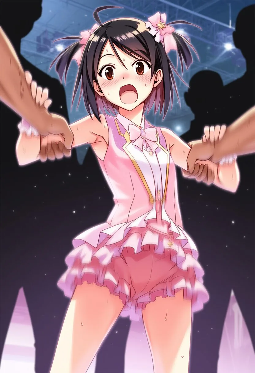 アイドルの黒髪女子は抵抗するが、これは罰ゲームなので止まらない。
