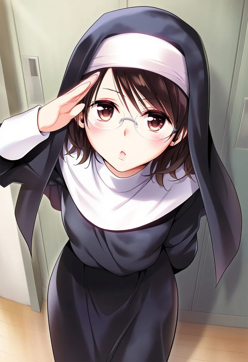 みのりちゃんはロッカールームで敬礼