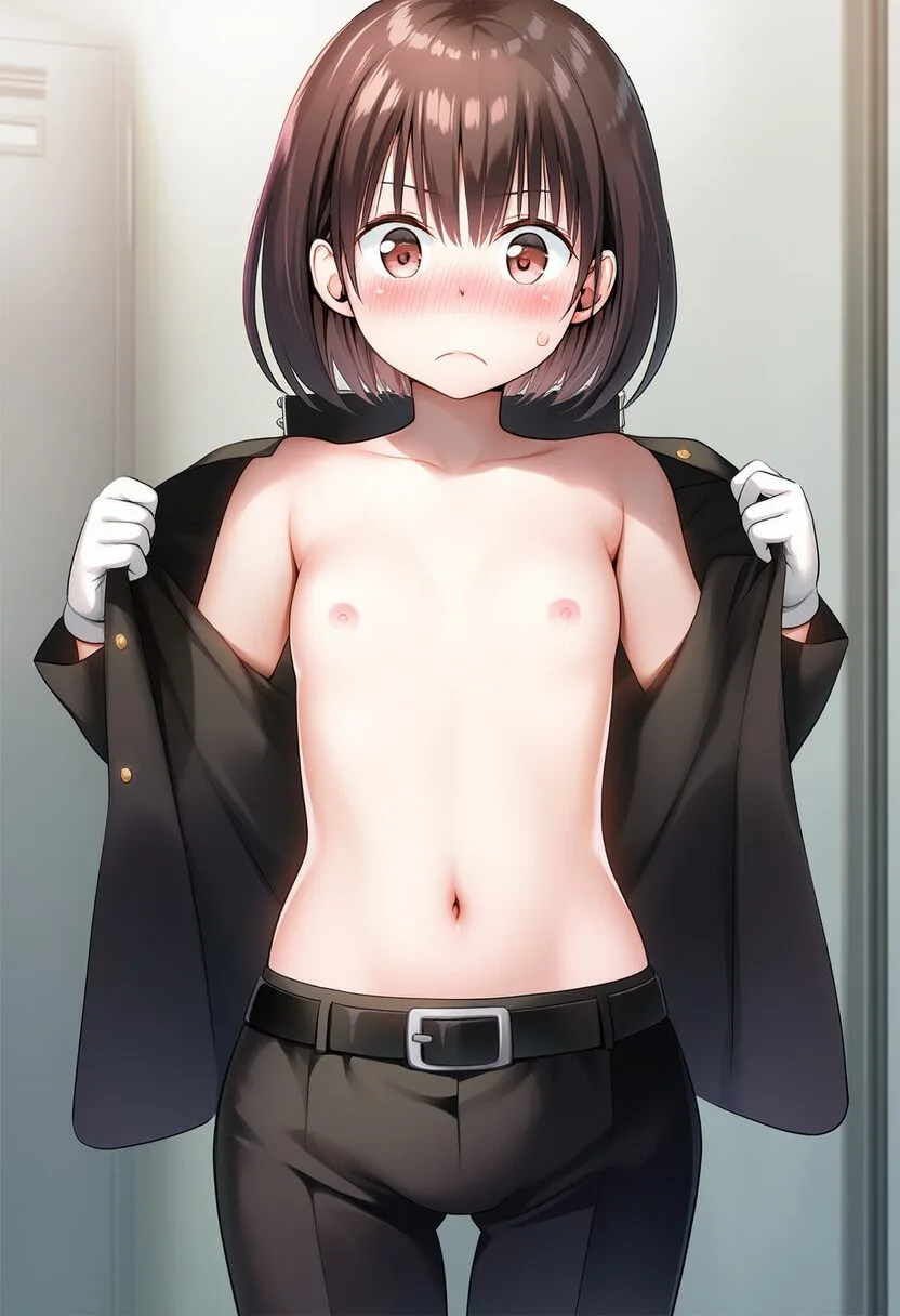 学ラン茶髪ショート女子はおっぱい見せる