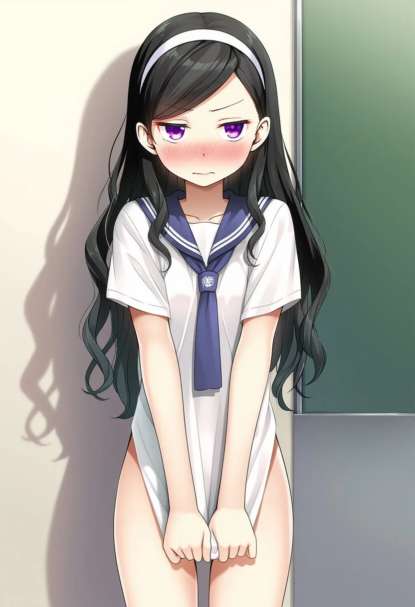 校則違反の罰を受けている可愛らしい女子